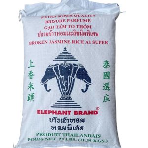 Three Head Elephant White Broken Jasmine Rice 25lbs Bag
